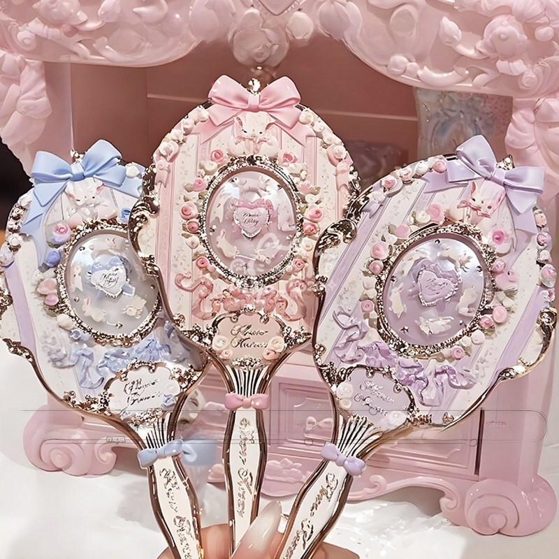 ดอกไม้ ทราบ มือถือกระจกแต่งหน้ารูปแบบกระต่ายสวนชุดกระจกโต๊ะเครื่องแป้งกระจกกระจก