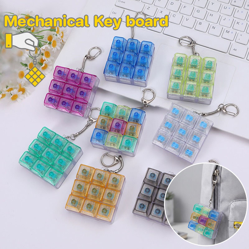 Mechanical Key board โต๊ะของเล่นพวงกุญแจ ของเล่นความเครียด คีย์บอร์ดนิ้วมือคีย์บอร์ดหมวก แป้นพิมพ์ 9 ปุ่มคลิกของเล่น