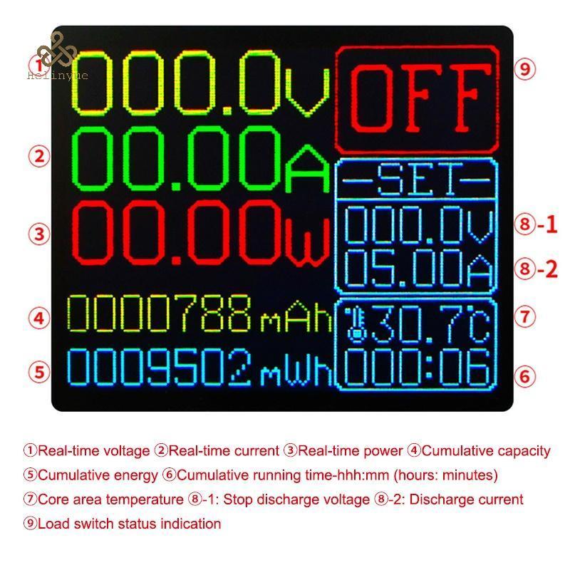 HELINYUE 150W 20A ปรับคงที่ Current โหลดอิเล็กทรอนิกส์ 1.77 นิ้ว TFT จอแสดงผลสีปรับโมดูลทดสอบ Digita