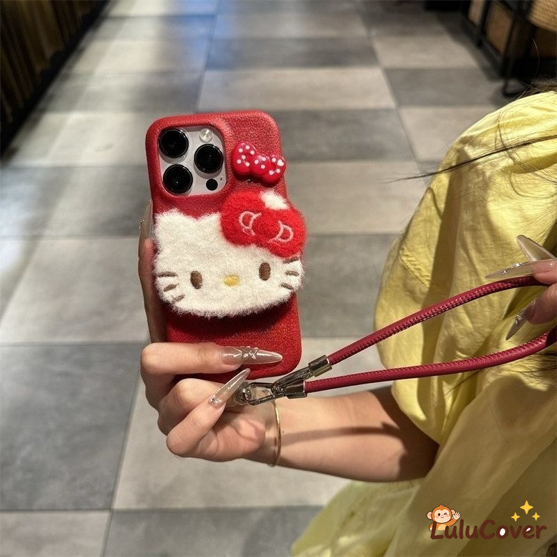 Hello Kitty ปลอกเชือกเส้นเล็กสั้นสําหรับ Vivo X300 X200 FE Pro Mini X100S X90S X80 X70T X60T Y53S Y11S Y7S Y5S ปกตุ๊กตาน่ารัก Bowknot สีลูกกวาดหนัง PU ปลอกนุ่ม