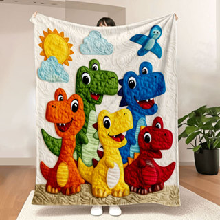 ผ้าห่มลายการ์ตูนไดโนเสาร์ไดโนเสาร์ห้าไดโนเสาร์สีสันสดใสและซั…