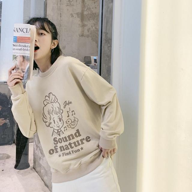 เกาหลีเกาหลี2026เสื้อแขนยาวผู้หญิงฤดูใบไม้ร่วงหลวมเวอร์ชั่นเกาหลีทุกการแข่งขันแฟชั่นการ์ตูนพิมพ์รอบค