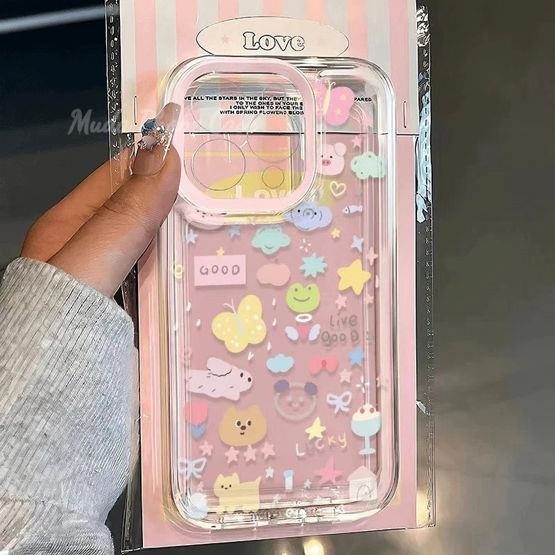 GOOD ผีเสื้อชมพู ตัวเรือนคันธนูใช้งานร่วมกับ IPhone 15 11 13 12 14 Pro Max 7Plus 14 7 8 16 Plus XR X XS Max ระดับสี