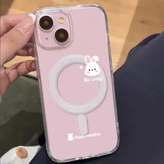 เคสโทรศัพท์กระต่ายขาวกระพริบ สำหรับ ใสและโปร่งใส แม่เหล็ก Ins เข้ากันได้กับ for iPhone 11 13 17 12 13 14 15 16Plus