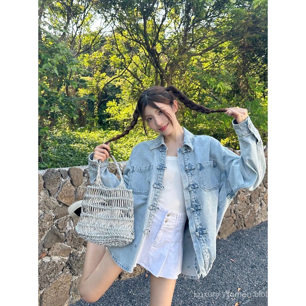 [1: 1 โลโก้รุ่นที่ถูกต้อง] UOOYAA/UOOYAA 2024 ฤดูใบไม้ผลิใหม่สไตล์ปักหัวเข็มขัดแจ็คเก็ตยีนส์สไตล์จีน