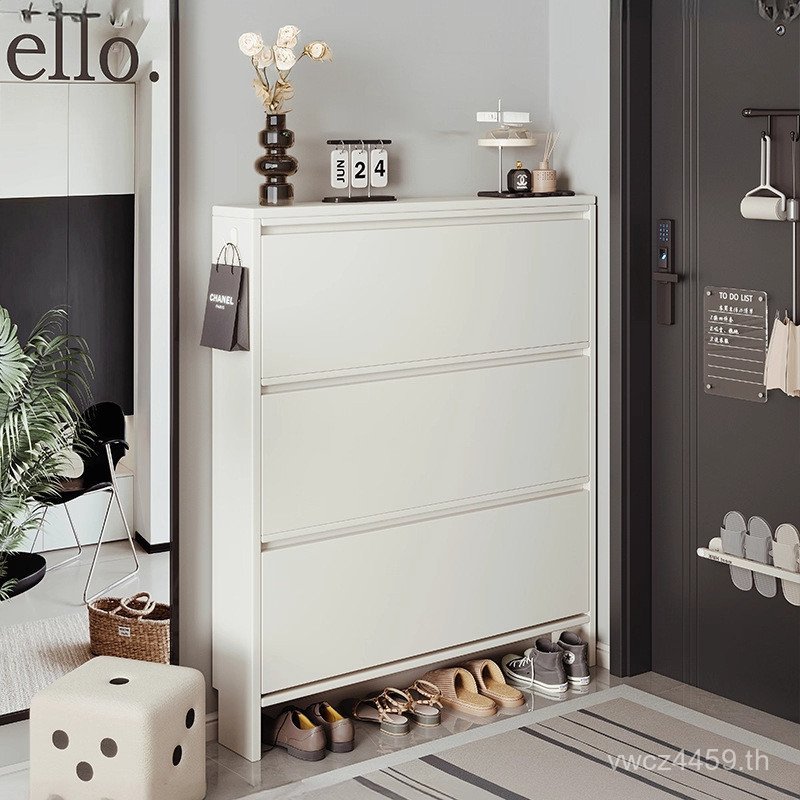 เสาตู้รองเท้าประตูไม้เนื้อแข็งครัวเรือนสไตล์ใหม่ทางเข้าบาง2025ชั้นวางรองเท้าขนาดเล็ก17ซม.แคบการถ่ายโ