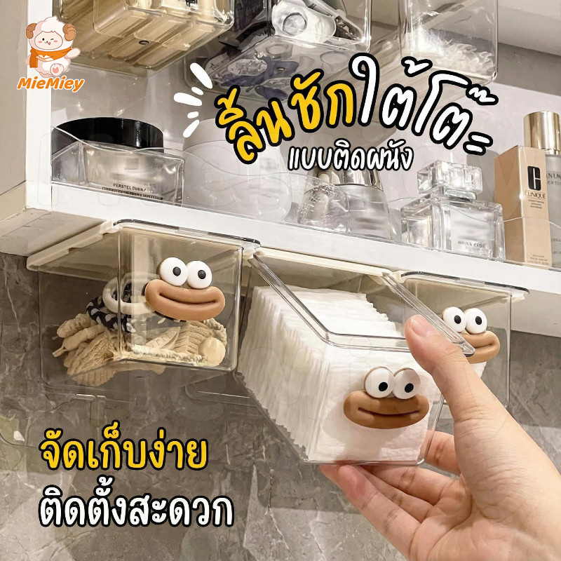 ลิ้นชักติดผนัง กล่องเก็บของแบบดึงออก ลายการ์ตูน น่ารัก ประหยัดพื้นที่ ไม่ต้องเจาะ ใช้งานง่าย มองเห็นของชัด