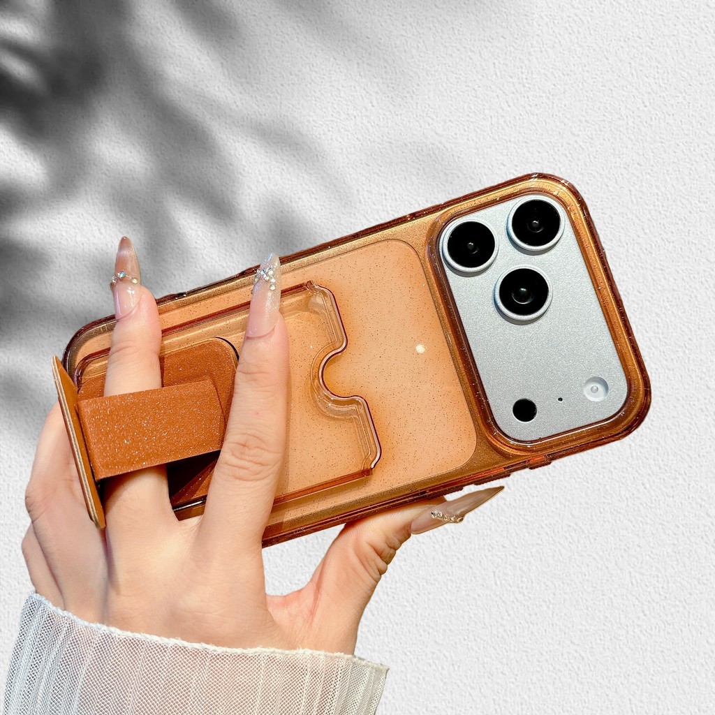 แฟลชแป้งผู้ถือบัตรโปร่งใสTPUเคสโทรศัพท์เหมาะสําหรับiPhone 17 16 15 14 13 17 Promax Apple 14/15 16 Plus 17 Air Anti Dropฝาครอบป้องกัน