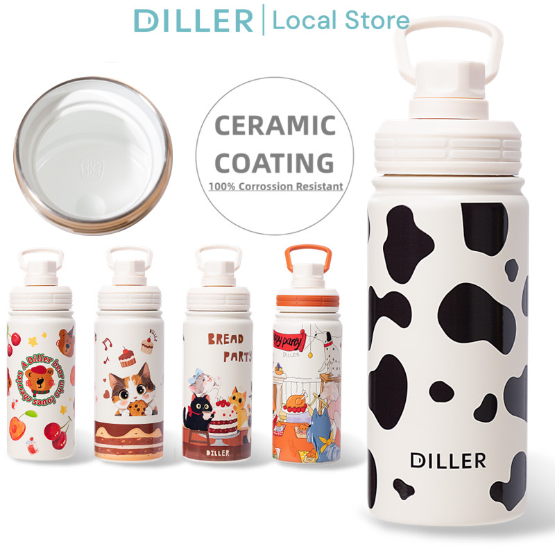 Diller แก้วเก็บความร้อน Ceramic Coating แบบมีหูจับ ฉนวนสูญญากาศ ชั้นคู่ ขนาด 17 ออนซ์/500 มล. รหัส D240527