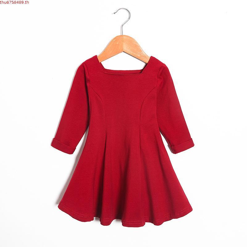 Chf- ชุดเดรสแขนยาว คอสี่เหลี่ยม ทรงเอ สีพื้น แฟชั่นฤดูใบไม้ร่วง สําหรับเด็กผู้หญิง