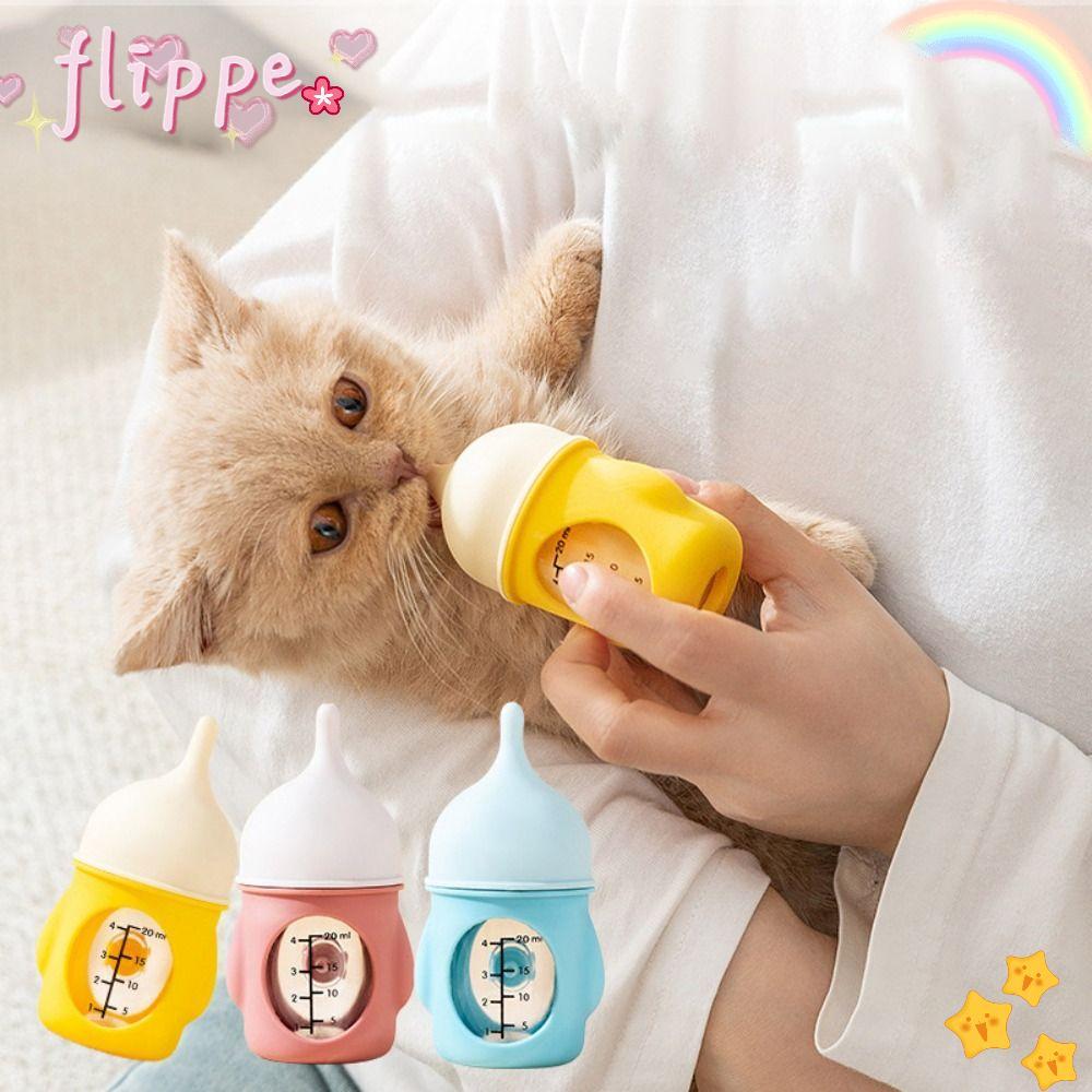 Flippe ขวดลูกแมว, ขวดลูกสุนัขซิลิโคน 20/80ML, ทนทาน Wth วาล์วป้องกันการสําลัก Leakproof Isualization Scale ขวดนมสัตว์เลี้ยง