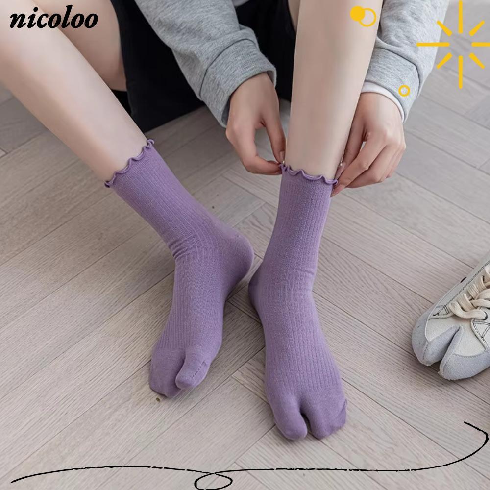 NICOLOO ถุงเท้าแยกนิ้วเท้า, ถุงเท้ากลางหลอดขอบแอปริคอทสบาย, สีทึบบางเฉียบคุณภาพสูง Tabi Sox ผู้หญิง