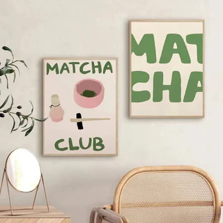 อินเทรนด์ Minimalism Cafe Matcha Latte โปสเตอร์สติกเกอร์ห้องนั่งเล่นห้องนอน Entrance Cafe Wall Art ตกแต่งภาพวาดความงาม