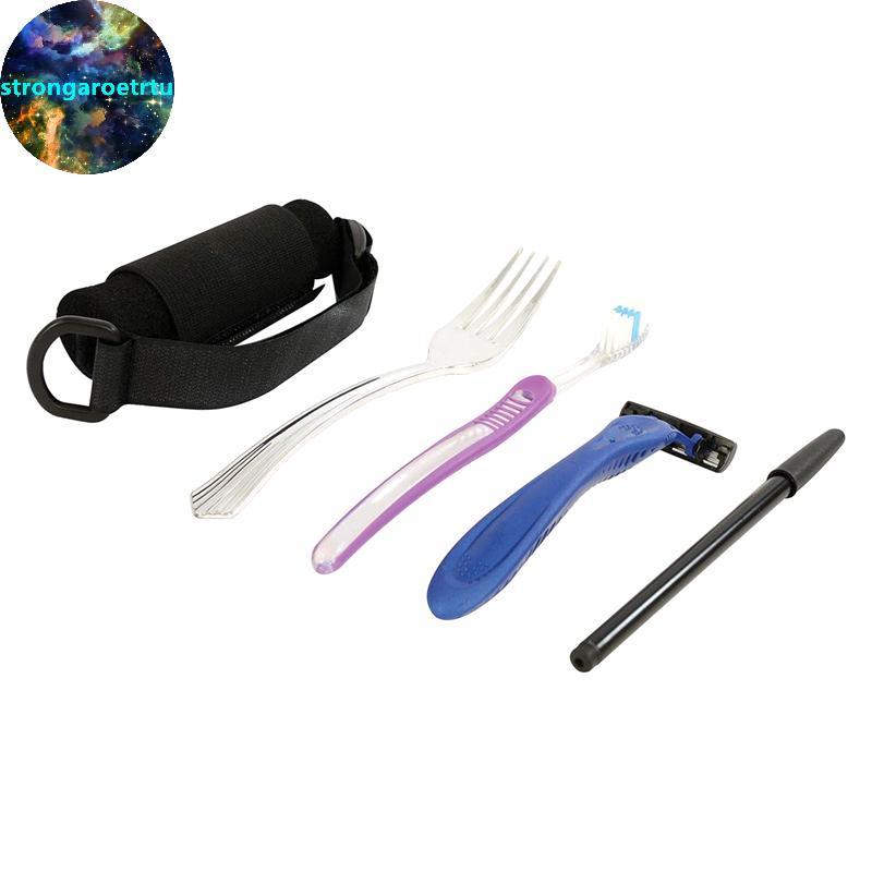 Strongaroetrtu Aid Utensil Cuff Holder Strap Elastic Eating Assistance Cuff Spools Forks Fixing Nylo
