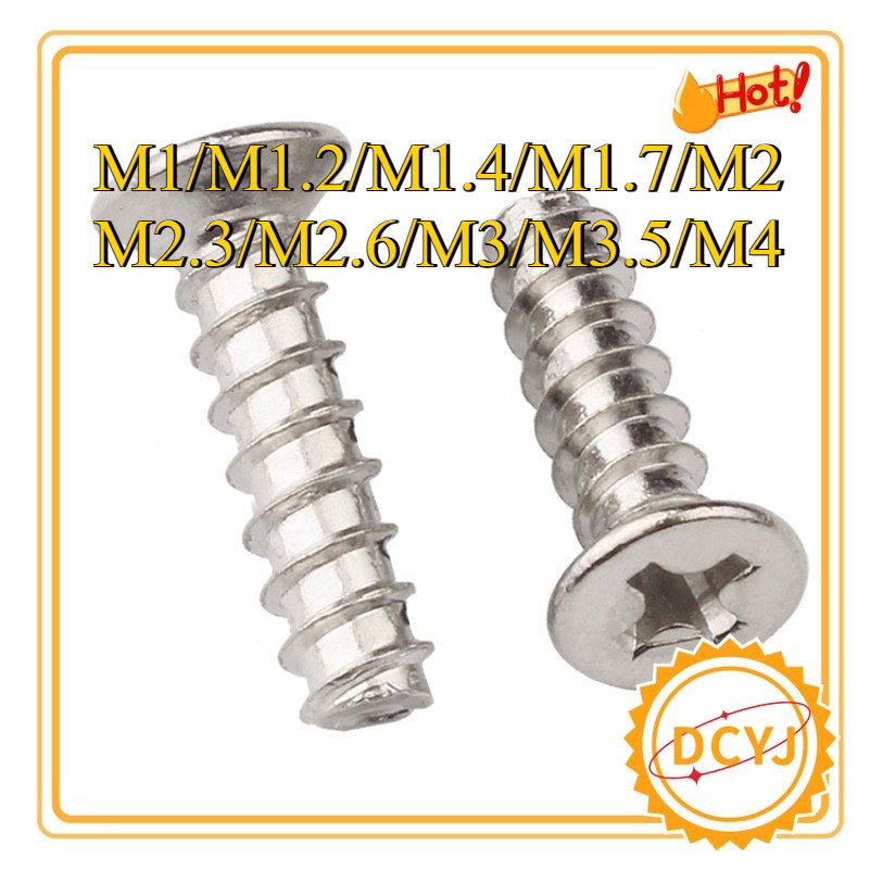 KB cross countersunk หัวแบนหางสกรูแตะตัวเองหัวแบนชุบนิกเกิล M1/M1.2/M1.4/M1.7/M2/M2.3/M2.6/M3/M3.5/M