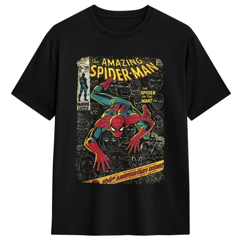 Marvel = Spider-Man หนังสือการ์ตูนวันเกิดเสื้อยืดผ้าฝ้ายแจ็คเก็ตแขนสั้นเสื้อยืด O-คอ Plus SizeJacket