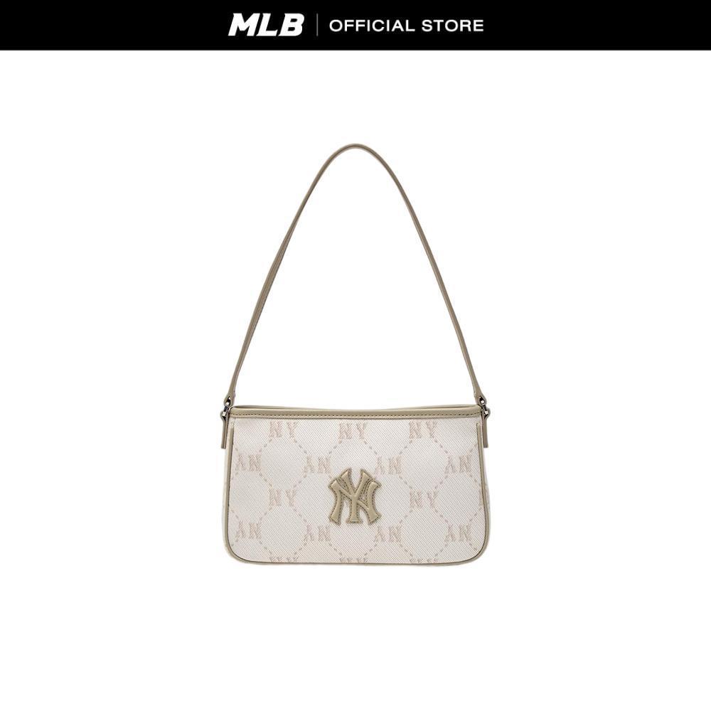 MLB กระเป๋าทรงโฮโบ ยูนิเซ็กซ์ Diamond Monogram Jqd Mini Hobo Bag รุ่น 3ABQMJ16N 50CRD สีครีม