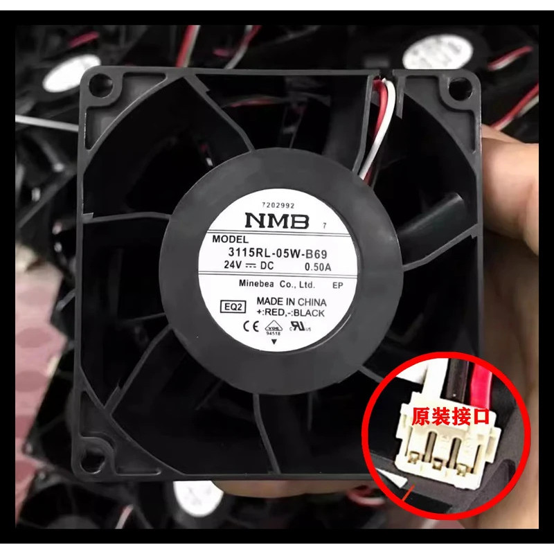 NMB 3115RL-05W-B69 EQ2 DC 24V 0.50A 80x80x38 พัดลมระบายความร้อนเซิร์ฟเวอร์ 3 สาย