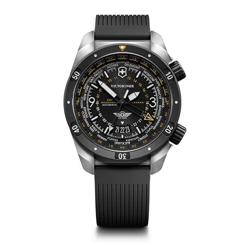 VICTORINOX Air Pro Automatic Men's Watch, 43mm Pilot Watch, Black Dial, Black Rubber Strap, Analog G