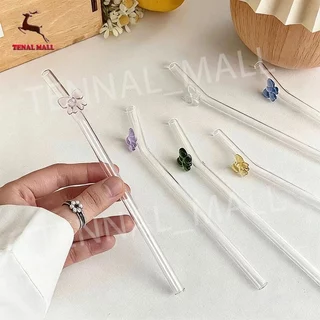 หลอดแก้วประดับโบว์ หลอดโบว์ หลอดดื่มแบบใช้ซ้ำได้