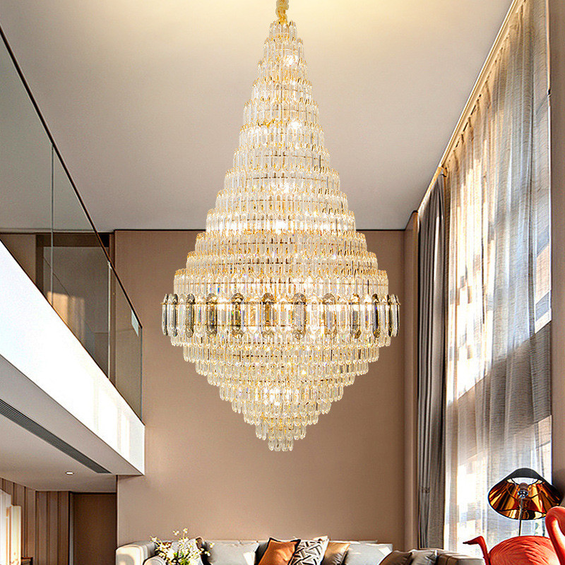 Luxury villa duplex living room large chandelier, light luxury duplex building hotel lobby, sales de