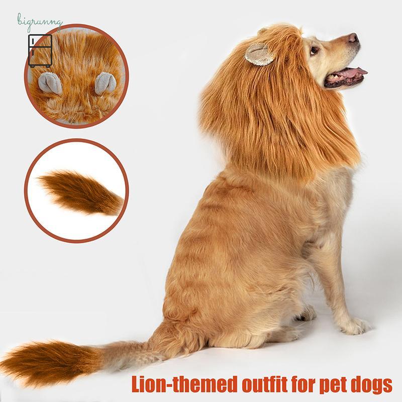 [BRN] น่ารักสัตว์เลี้ยงสุนัขคอสเพลย์เสื้อผ้า Lion Mane สําหรับเครื่องแต่งกายสุนัขสมจริง Lion วิกผมสํ