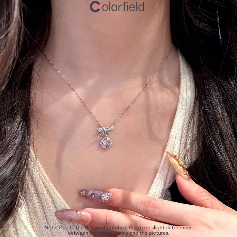 Colorfield สร้อยคอจี้รูปน้ำตาลทรงสี่เหลี่ยม ดีไซน์โบว์ไม่สม่ำเสมอ ระยิบระยับ หรูหรา เหมาะสำหรับผู้หญิง-COD💖
