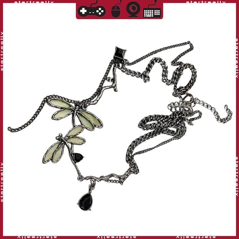 Elegant Gunmetal Odonate Pendant Necklace Unique Clavicle Chain Fashion Jewelry