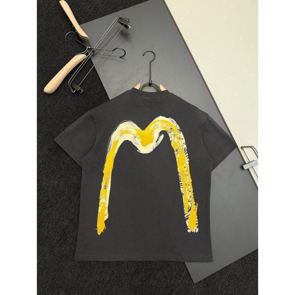 Evisu/God of Fortune 2026 คลาสสิกรอบคอแขนสั้นเสื้อยืดผู้ชายผู้หญิงฤดูใบไม้ผลิฤดูใบไม้ร่วง High-End D