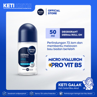 NIVEA MEN Deodorant Roll On Derma Control Defend 50ml - Deodoran pria skin barrier kulit ketiak sensitif melindungi anti keringat berlebih bau badan penggunaan harian dermatologis tidak lengket - Hyaluron, Vitamin B5, Antiperspiran, 0% Alkohol, Halal