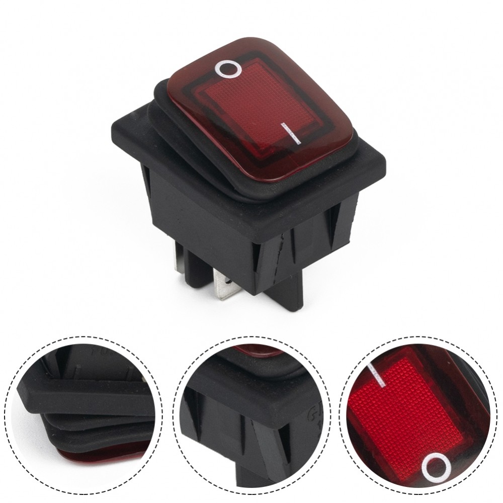 On Off On 220V 10A Illuminated Rocker Switch กันน้ําสีแดงสีเขียว LED SP3T IP66