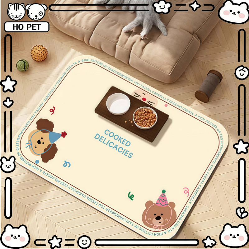 แผ่นรองจานอาหารสัตว์เลี้ยง แผ่นรองจานสัตว์เลี้ยง หนัง PU กันน้ำ ทนทาน กันลื่น ล้างง่าย