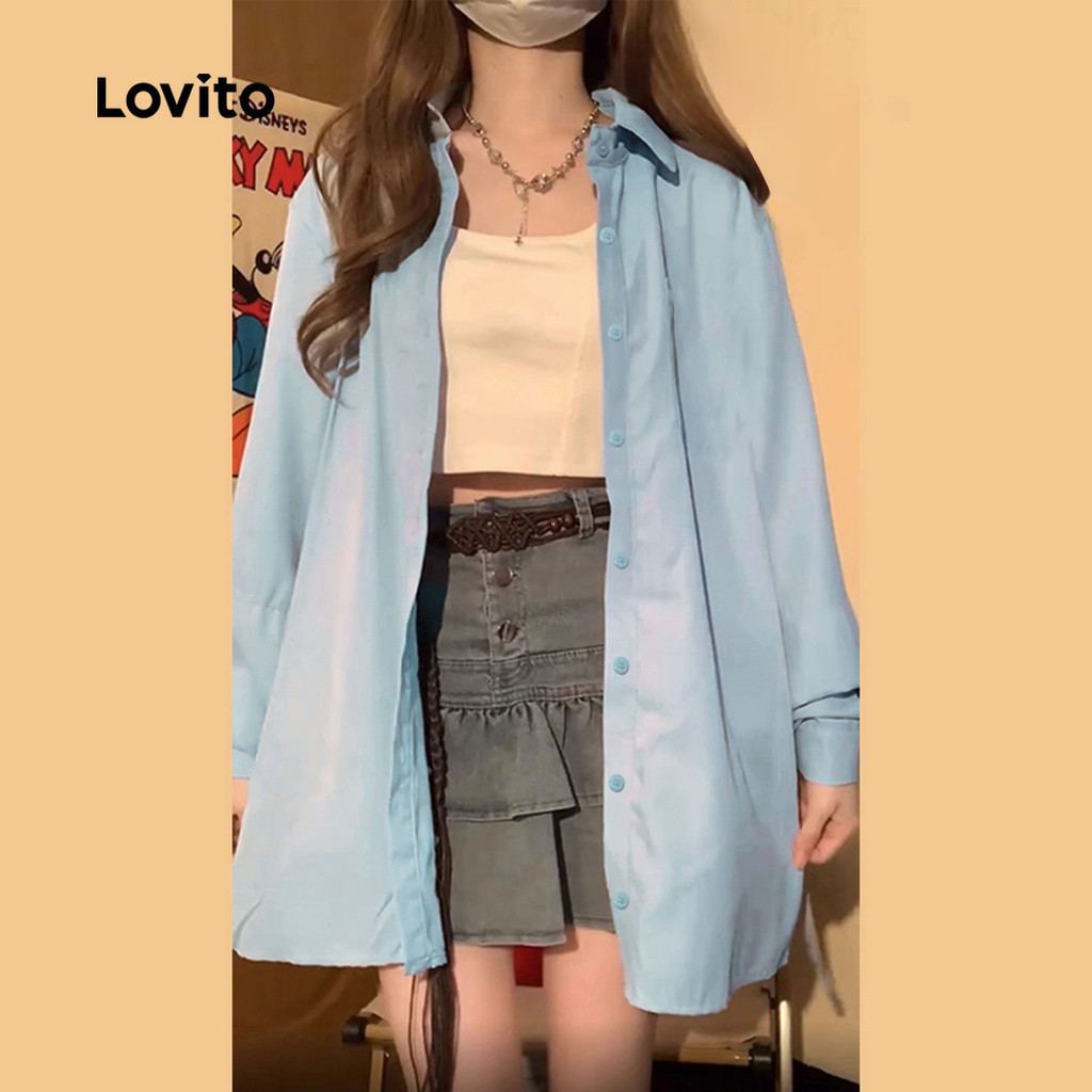 Lovito เสื้อลําลองเสื้อตัวยาวแขนพัฟแบบผูกเชือกธรรมดาสําหรับผู้หญิง LNE21290 (หลากสี) - รูปที่ 2