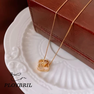 PLOYBRIL สร้อยคอลูกปัดเพชรลายใบโคลเวอร์สี่แฉก สไตล์หรูหรา X030