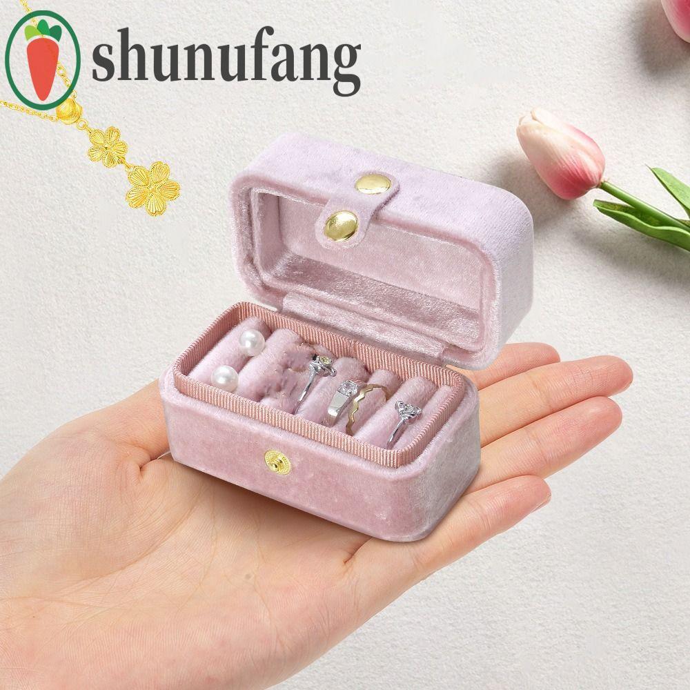 UNUF กล่องแหวนกํามะหยี่,หู Studs Case Retro Mini แหวนกล่องเก็บ,อเนกประสงค์ Jewlery Organizer ประณีตแหวนผู้ถือต่างหู Travel