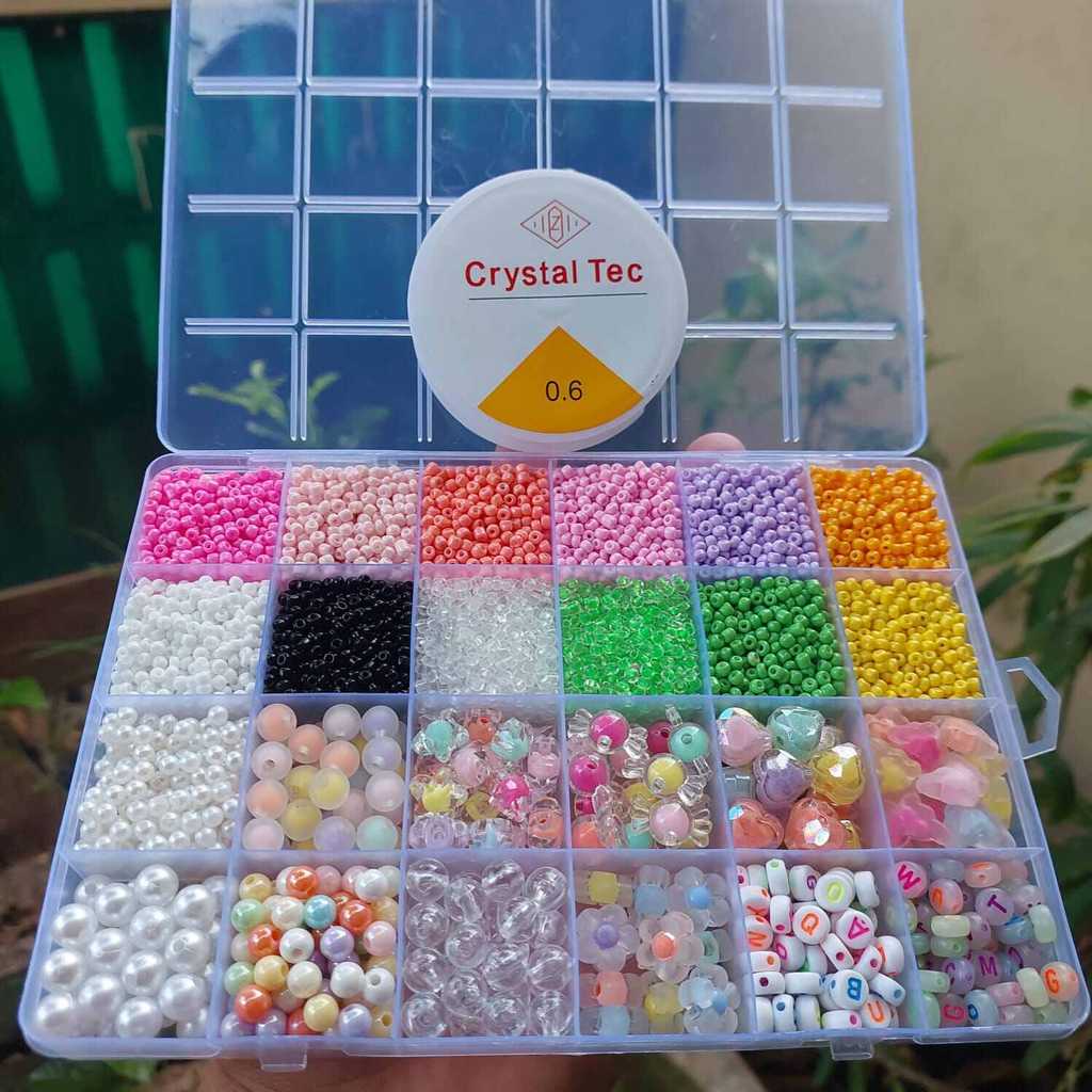 ลูกปัดทรายนําเข้า 8/o 3mm Box Package 24 ช่อง (ฟรี 0.6 Elastic String) Aesthetic Mote