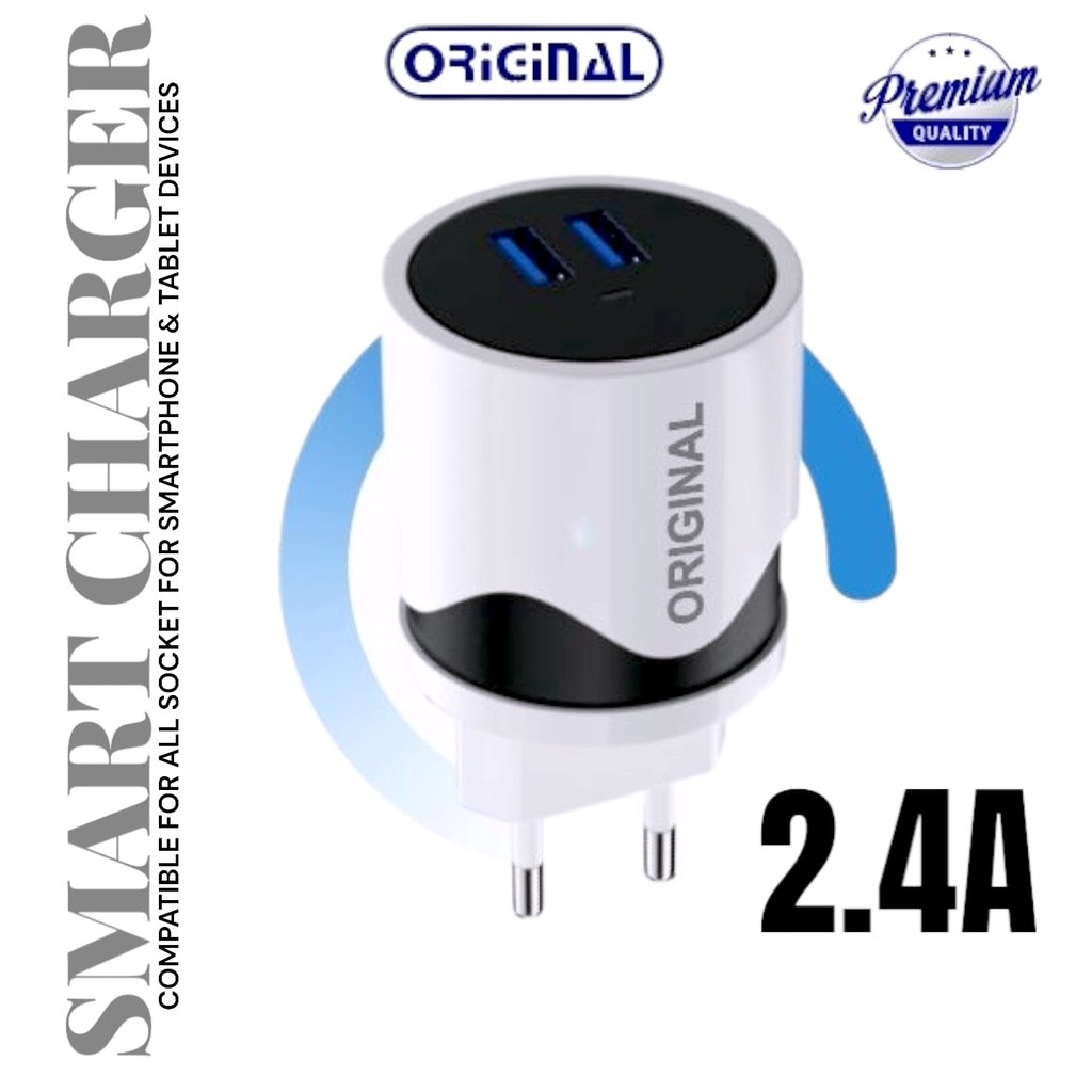 BATOK CHARGER BA-01 ORIGINAL 2USB / ADAPTER CHARGER 2.4A POWER ADAPTER PLUS PACK enjoyac3