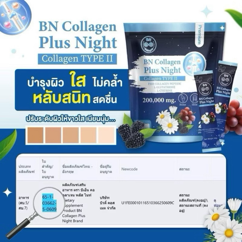 BN Plus Night 1 ห่อ 195 คอลลาเจน ช่วยเรื่องหลับสบาย ดูแลผิว กระดูก