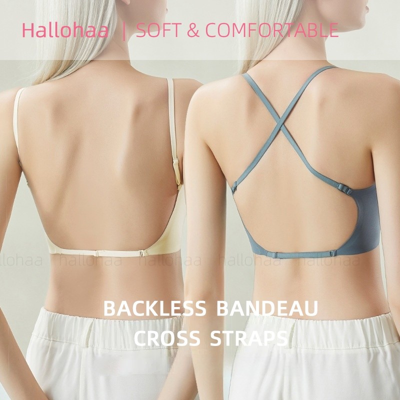 Backless Bra Cross Straps Cup AB Wireless Thin Cushion
