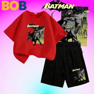 BOB [พร้อมส่ง] ชุดเด็กชาย Batman แบทแมน ชุดเซ็ตฮิต เสื้อแขนสั้น ผ้ามิกซ์คอตตอน ลายสกรีนชัดเจน ใส่เท่ห์