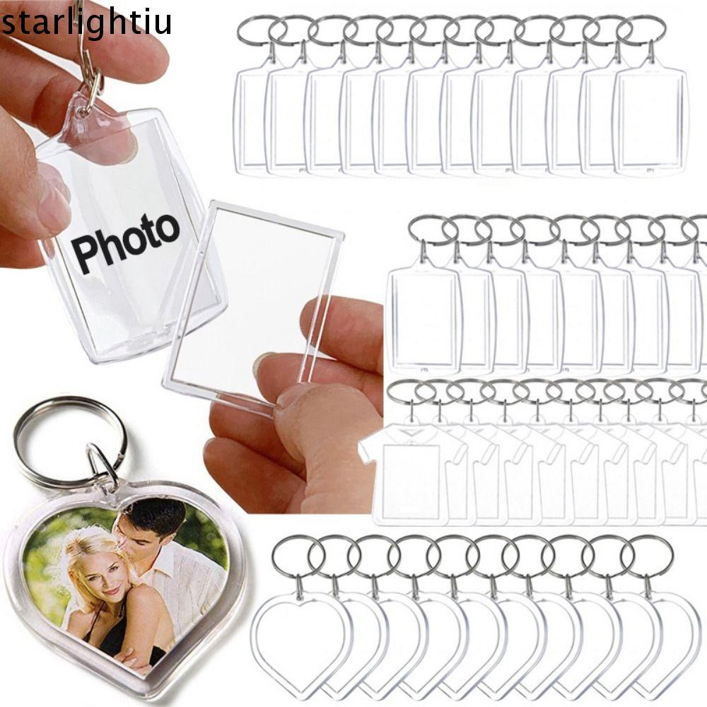 ESTHER 5 ชิ้นกรอบรูปพวงกุญแจ, Snap-In Custom ใส่ Photo Blank พวงกุญแจ, ทนทานจี้ Tassels อะคริลิคโปร่