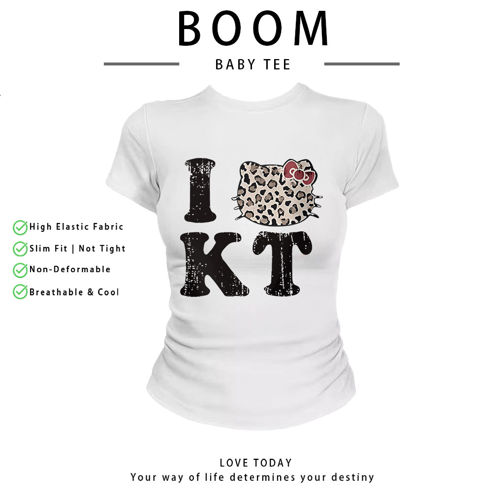 COD（จัดส่งภายใน 24 ชั่วโมง）เสื้อสาวอวบ เสื้อครอปท็อป แขนสั้น babytee สไตล์เกาหลี y2k T-shirt | I ❤️ KT