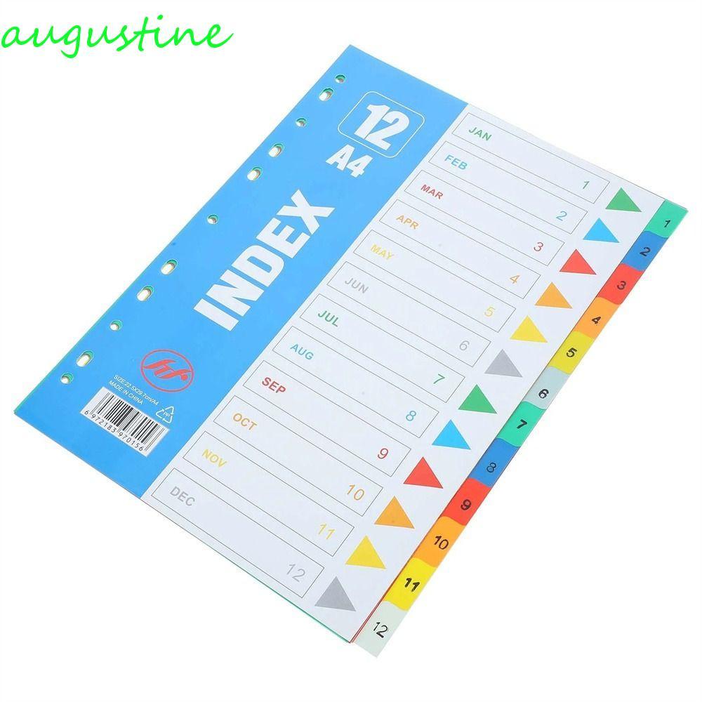 AUGUSTINE หน้าแยกดัชนี, A4 ขนาด 5/10/12/20/31Pages Loose-leaf Dividers, Binder Tabs สีวัสดุ PP 11 หล