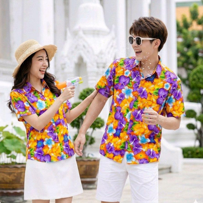 016 เสื้อเชิ้ตลายดอก ผ้าคอตตอน100% สีไม่ตก ผ้าไม่หด ลายคมชัด มีไซส์หญิงชาย S-5XL งานไทย ส่งจากไทย*1ตัว* รูปที่ 3