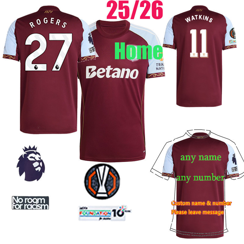 เสื้อยืดทีมฟุตบอล Aston Villa ขนาด S-XXXXL พร้อมแพทช์ ออกแบบโดย MCGINN และ BUENDIA สำหรับแฟนคลับ