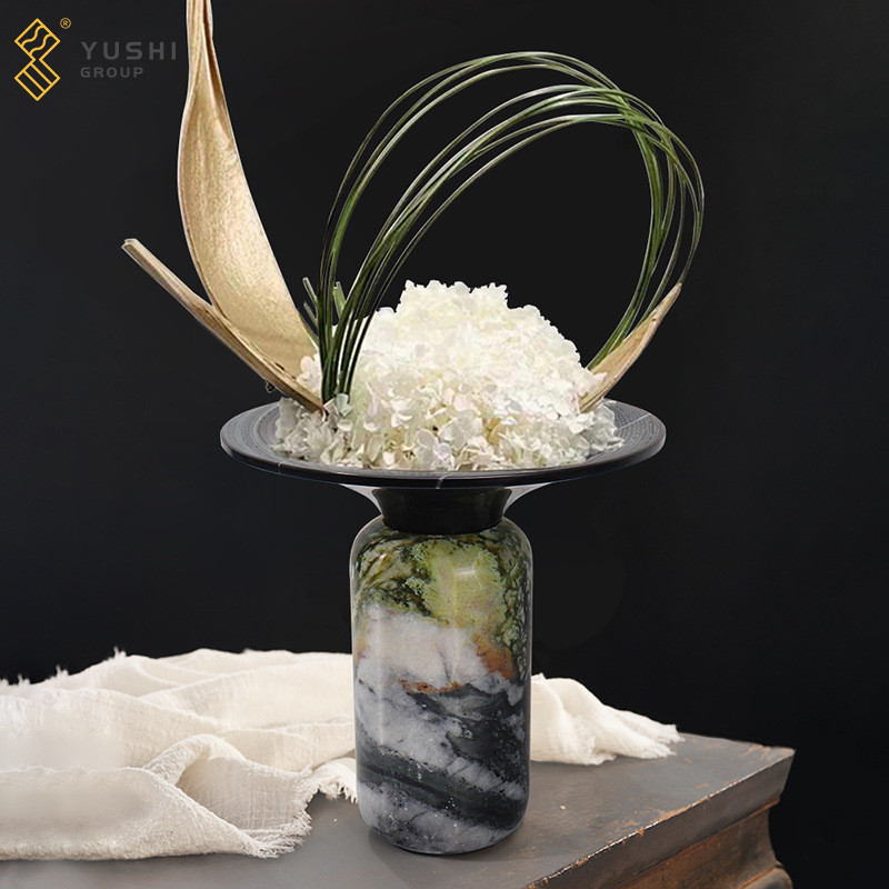 คุณภาพสูง Yushi Group โมเดิร์นหินอ่อนธรรมชาติสีเขียวแจกันดอกไม้ Art Deco สไตล์เครื่องประดับตกแต่งบ้า
