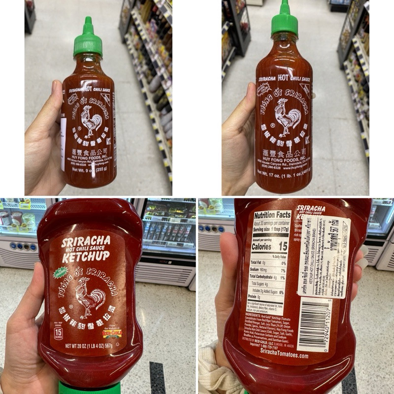 ซอสพริก ศรีราชา ตรา ฮุยฟง 481 Ml. Sriracha Hot Chili Sauce ( Huy Fong Foods ) จากแคลิฟอร์เนีย  สหรัฐ