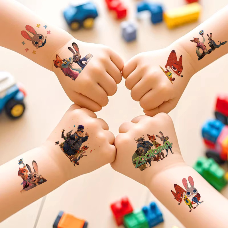 Zootopia Character Stickers - Glitter Tattoo Stickers สำหรับเด็ก แบบจูดี้และไกด์