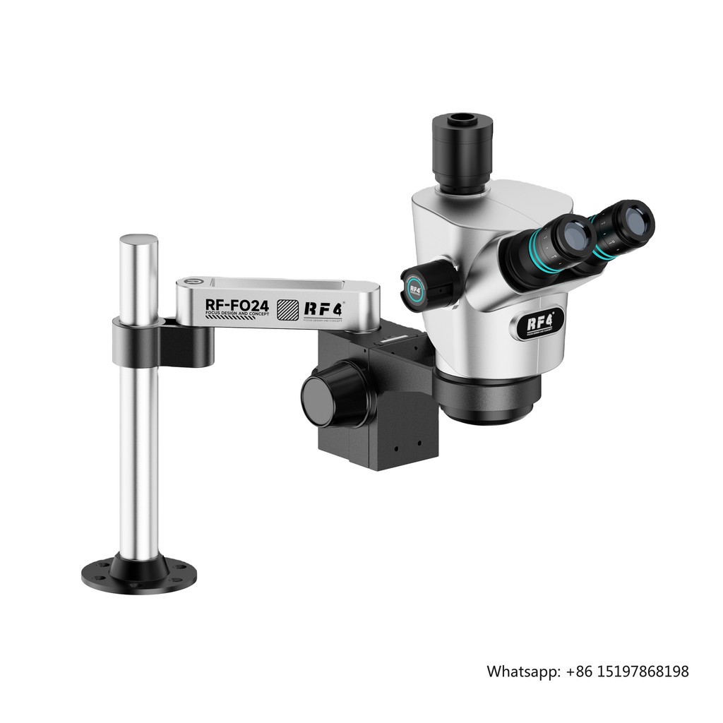 RF4 CX71P FO24 พรีเมี่ยม HD กล้องจุลทรรศน์ Trinocular 6.5X-65X ซูมต่อเนื่องพร้อมขาตั้ง WF10X/23 ช่อง