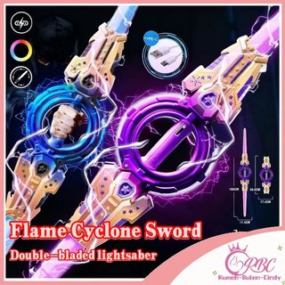 [Penjual Lokal] Flame Cyclone Sword Double-bladed lightsaber Mainan Spin Blade Energi Putar LED Spinner Sword Futuristik dengan Lampu dan Suara
